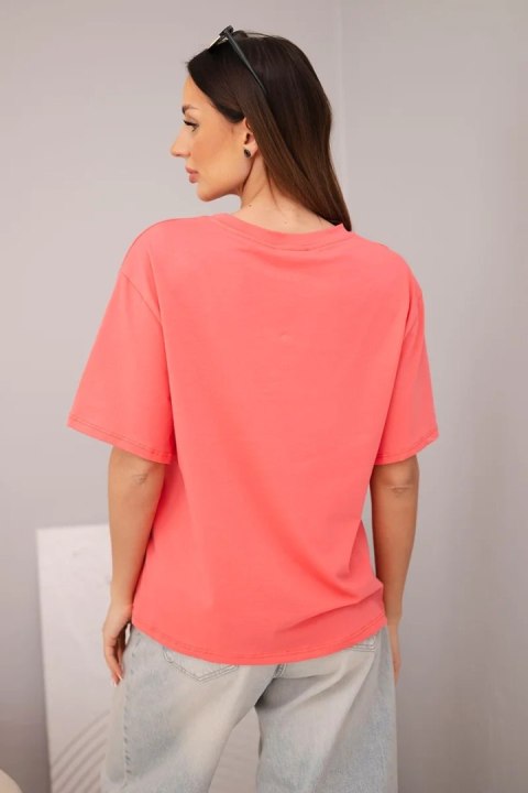 Bluzka damska bawełniana basic z krótkim rękawem malinowa