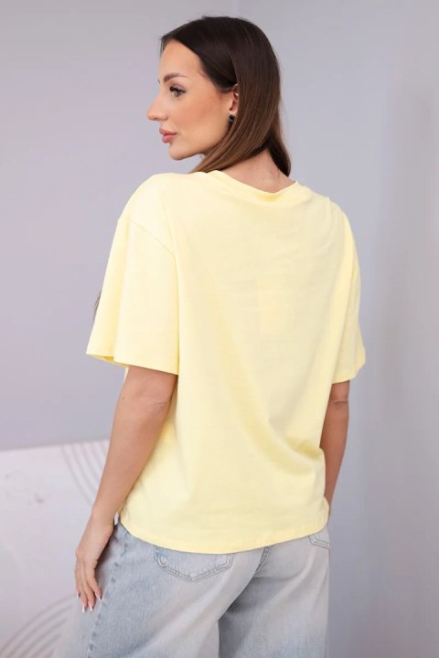 Bluzka damska bawełniana basic z krótkim rękawem żółta