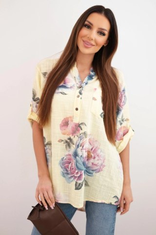 Bluzka damska z bawełny z kwiatowym wzorem żółta