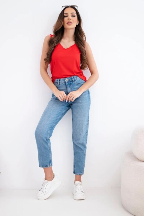 Bluzka damska z wiskozy z falbanką przy dekolcie czerwona