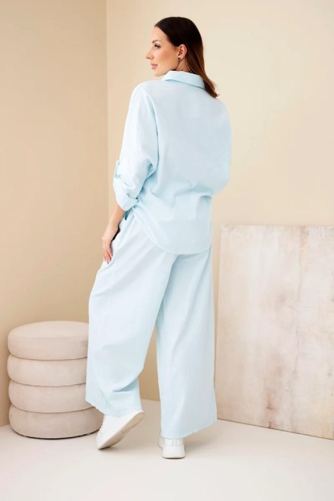 Komplet damski bawełniany z wiązaną koszulą i szeroką nogawką jasno miętowy