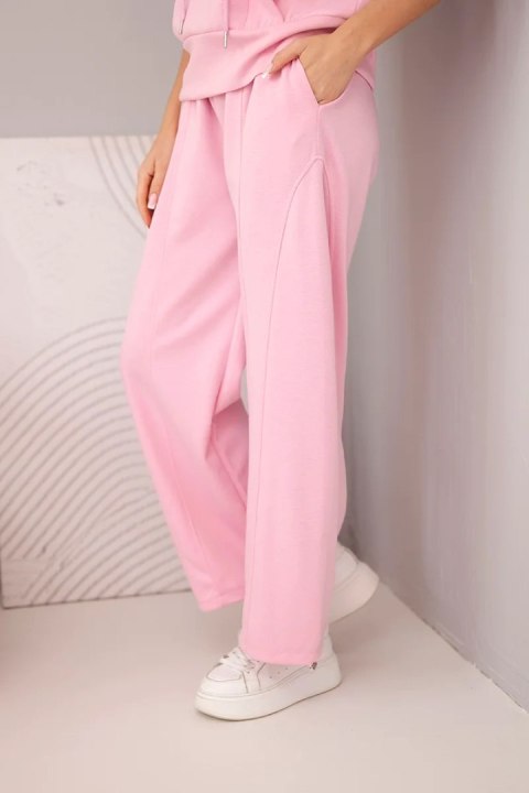 Komplet damski masełkowy bluza z kapturem i luźne spodnie z wiązaniem cukierkowy róż