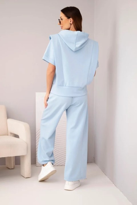 Komplet damski masełkowy bluza z kapturem i luźne spodnie z wiązaniem niebieski