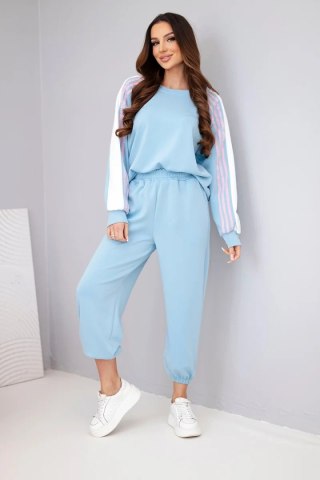 Komplet damski masełkowy z lampasem i ściągaczem niebieski