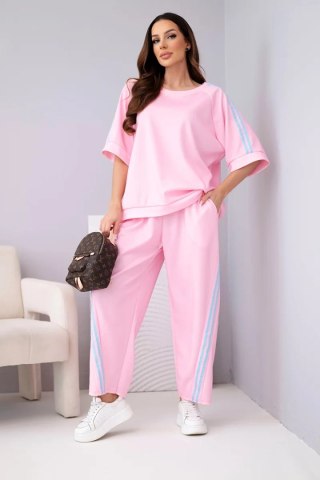 Komplet damski masełkowy z wiskozy bluza i spodnie z lampasami cukierkowy róż