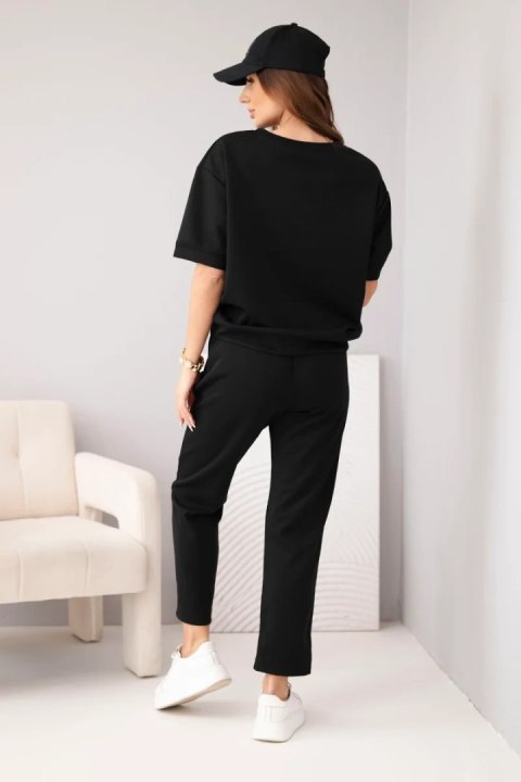 Komplet damski wiskozowy masełko z krótkim rękawem i spodniami z podwijaną nogawką czarny