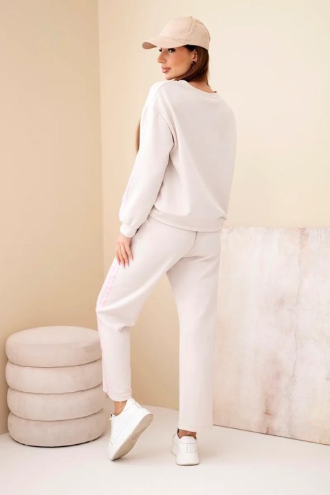 Komplet damski wiskozowy masełko z lampasami beżowy