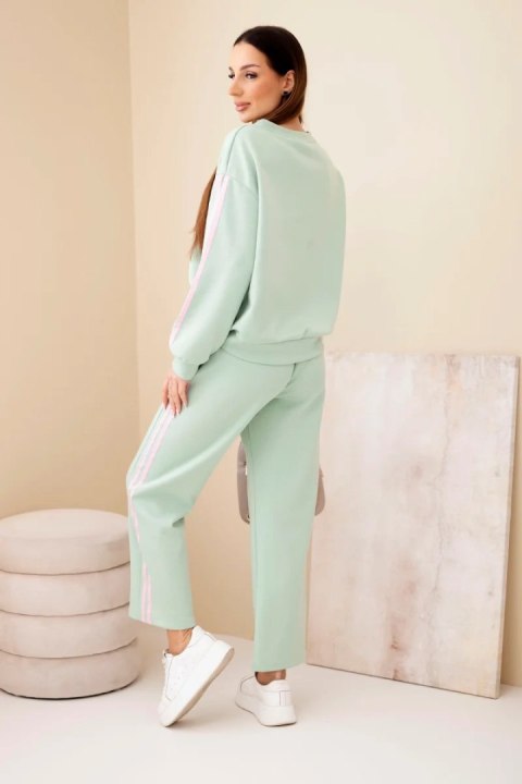 Komplet damski wiskozowy masełko z lampasami ciemny miętowy