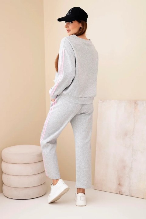 Komplet damski wiskozowy masełko z lampasami szary