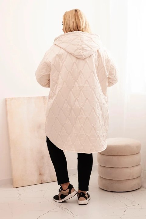 Kurtka damska Plus Size pikowana z kapturem i napisem HOPE jasno beżowa