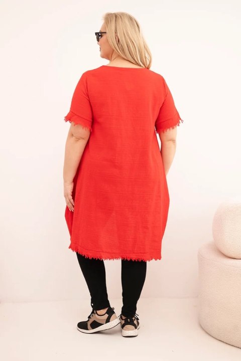 Sukienka damska bawełniana Plus Size z dłuższym tyłem i kieszenią czerwona
