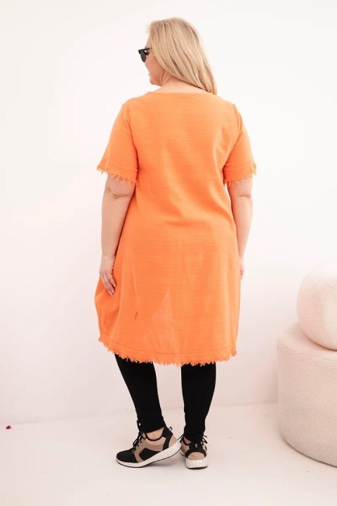 Sukienka damska bawełniana Plus Size z dłuższym tyłem i kieszenią pomarańczowa