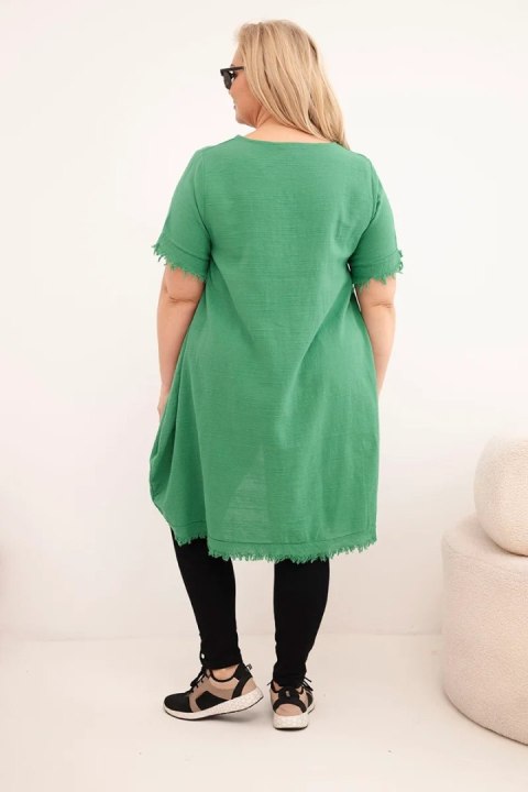 Sukienka damska bawełniana Plus Size z dłuższym tyłem i kieszenią zielona