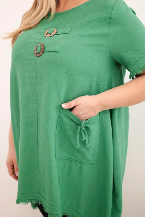 Sukienka damska bawełniana Plus Size z dłuższym tyłem i kieszenią zielona