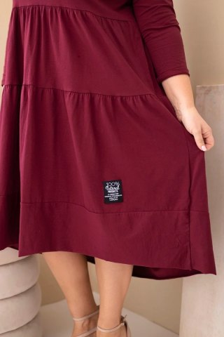 Sukienka damska bawełniana Plus Size z falbanami i podwiniętym rękawem śliwkowa