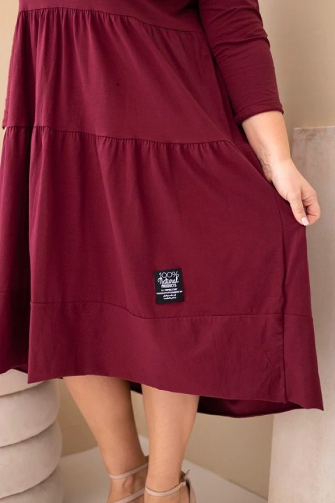 Sukienka damska bawełniana Plus Size z falbanami i podwiniętym rękawem śliwkowa