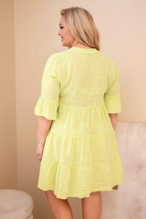 Sukienka damska bawełniana Plus Size z falbanami jasno zielona