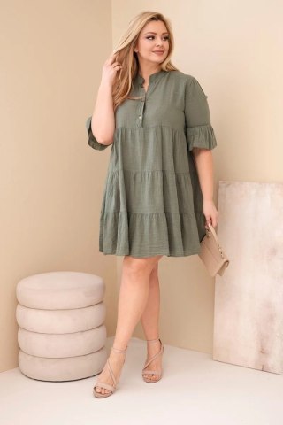 Sukienka damska bawełniana Plus Size z falbanami khaki