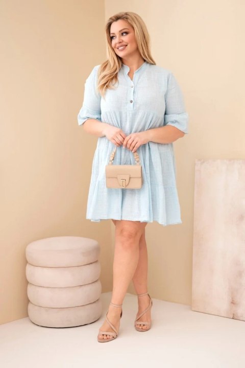 Sukienka damska bawełniana Plus Size z falbanami niebieska