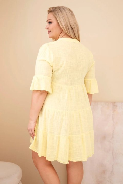 Sukienka damska bawełniana Plus Size z falbanami żółta