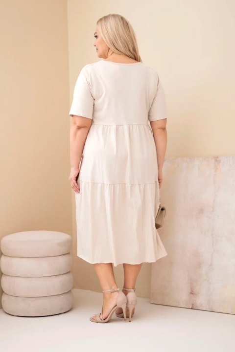 Sukienka damska bawełniana Plus Size z krótkim rękawem i falbaną beżowa