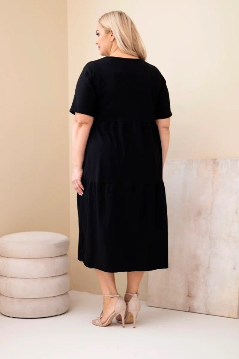 Sukienka damska bawełniana Plus Size z krótkim rękawem i falbaną czarna
