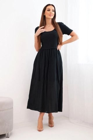 Sukienka damska bawełniana midi z krótkim rękawem i rozkloszowanym dołem czarna