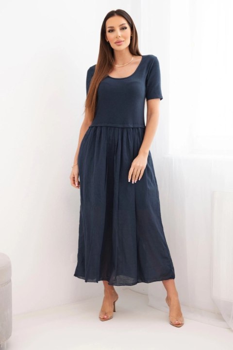 Sukienka damska bawełniana midi z krótkim rękawem i rozkloszowanym dołem granatowa