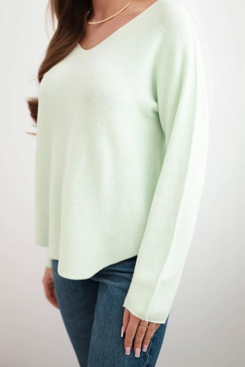 Sweter damska z wiskozą z dekoltem w serek jasny miętowy