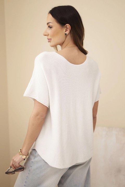 Sweter damski z krótkim rękawem o luźnym kroju beżowy