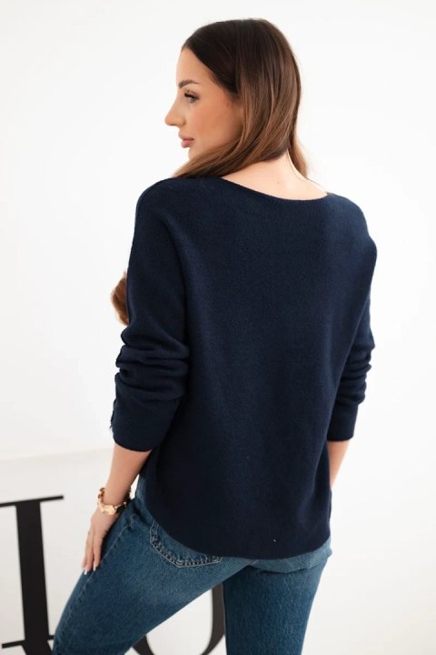 Sweter damski z wiskozy z długim rękawem i okrągłym dekoltem granatowy