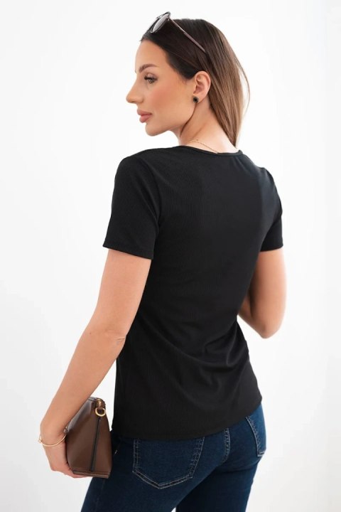 Bluzka damska wiskozowa prążkowana z ozdobnym wycięciem przy dekolcie czarna