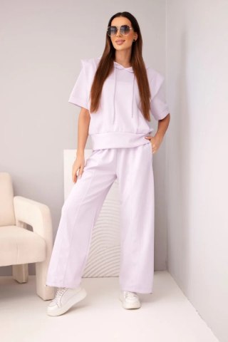 Komplet damski masełkowy bluza z kapturem i luźne spodnie z wiązaniem jasny fioletowy