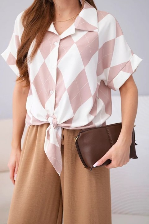 Komplet damski wiskozowy koszula z wiązaniem i spodnie z gumką camelowy