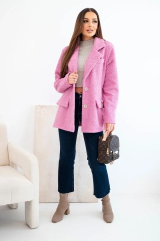 Kurtka damska z miękkiego baranka z kołnierzem ciemno różowa