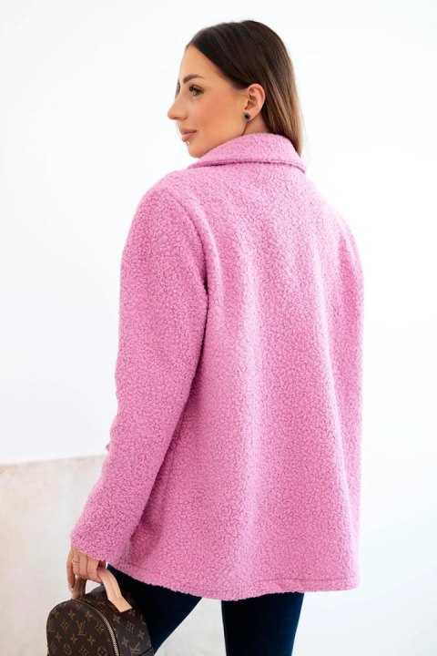 Kurtka damska z miękkiego baranka z kołnierzem ciemno różowa