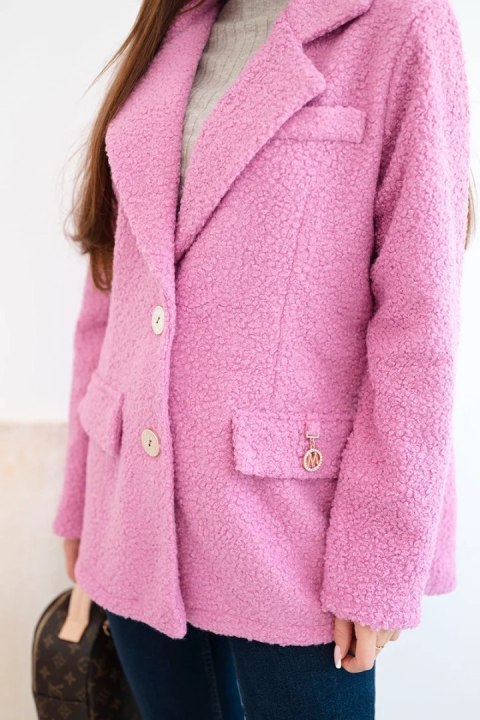 Kurtka damska z miękkiego baranka z kołnierzem ciemno różowa