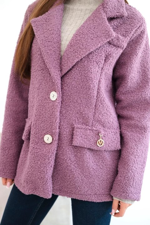 Kurtka damska z miękkiego baranka z kołnierzem fioletowa