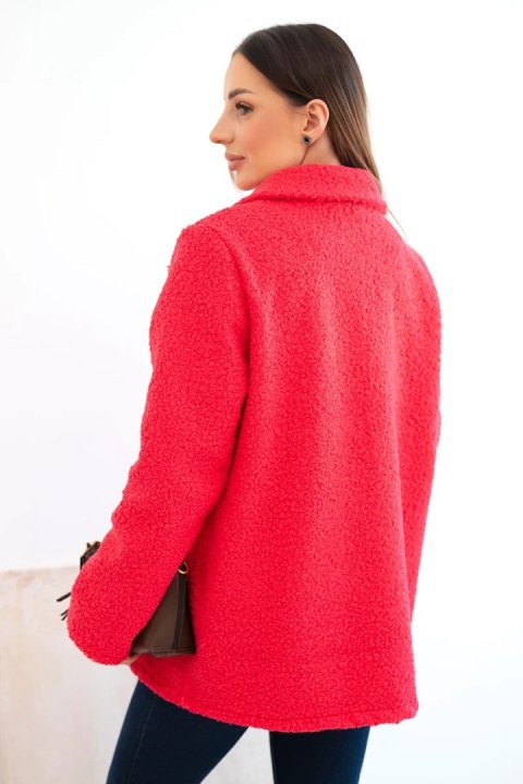 Kurtka damska z miękkiego baranka z kołnierzem fuksja