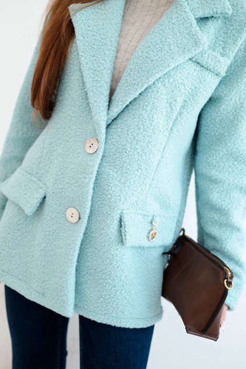 Kurtka damska z miękkiego baranka z kołnierzem miętowa