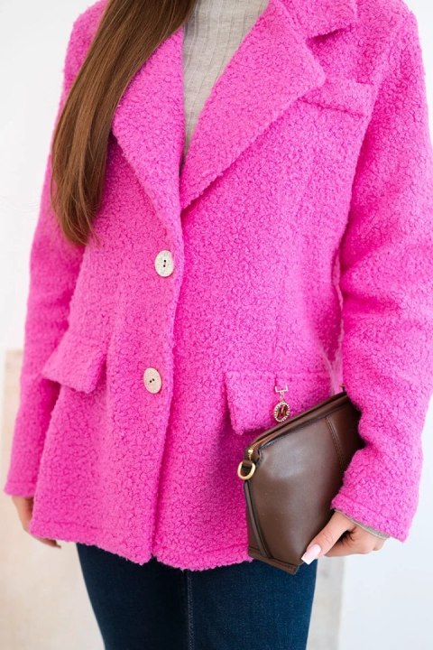Kurtka damska z miękkiego baranka z kołnierzem różowa