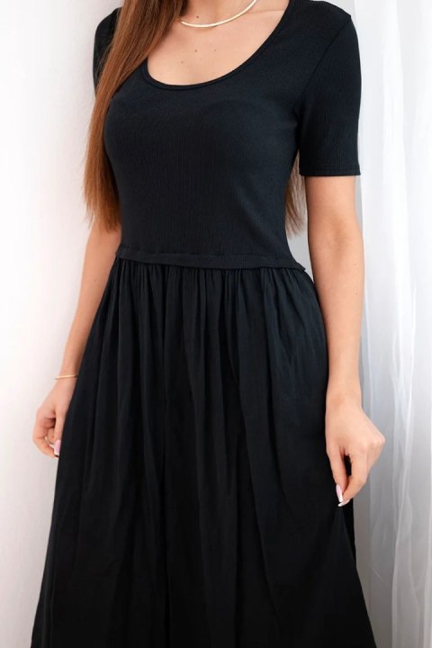 Sukienka damska bawełniana midi z krótkim rękawem i rozkloszowanym dołem czarna