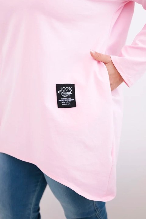 Bluzka damska Plus Size z dłuższym tyłem i długim rękawem cukierkowy róż
