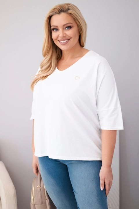 Bluzka damska bawełniana oversize Plus Size z dekoltem V biała