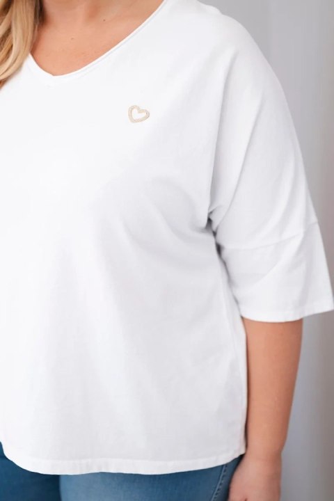 Bluzka damska bawełniana oversize Plus Size z dekoltem V biała