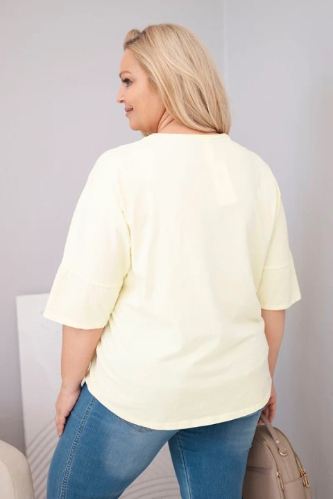 Bluzka damska bawełniana oversize Plus Size z dekoltem V żółta