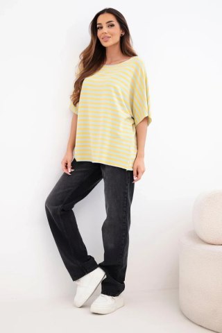Bluzka damska bawełniana w paski z krótkim rękawem żółta