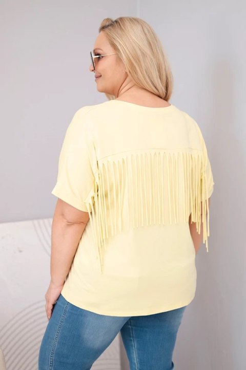 Bluzka damska bawełniana z dekoltem V i frędzlami na plecach żółta