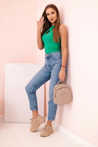 Bluzka damska bez rękawów z wycięciem i ozdobną klamrą zielona