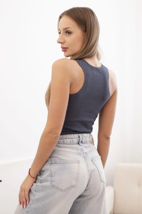 Bluzka damska prążkowana na ramiączkach z ozdobną naszywką grafitowa